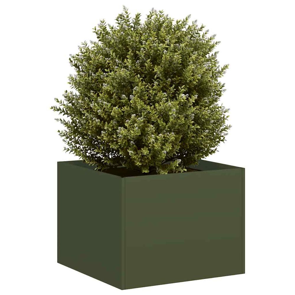 Jardinière carrée en acier 40cm pour jardin & terrasse vert olive