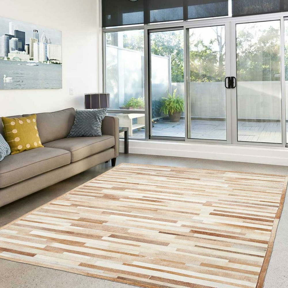 Tapis peau de vache 120x170 kilim fait main beige