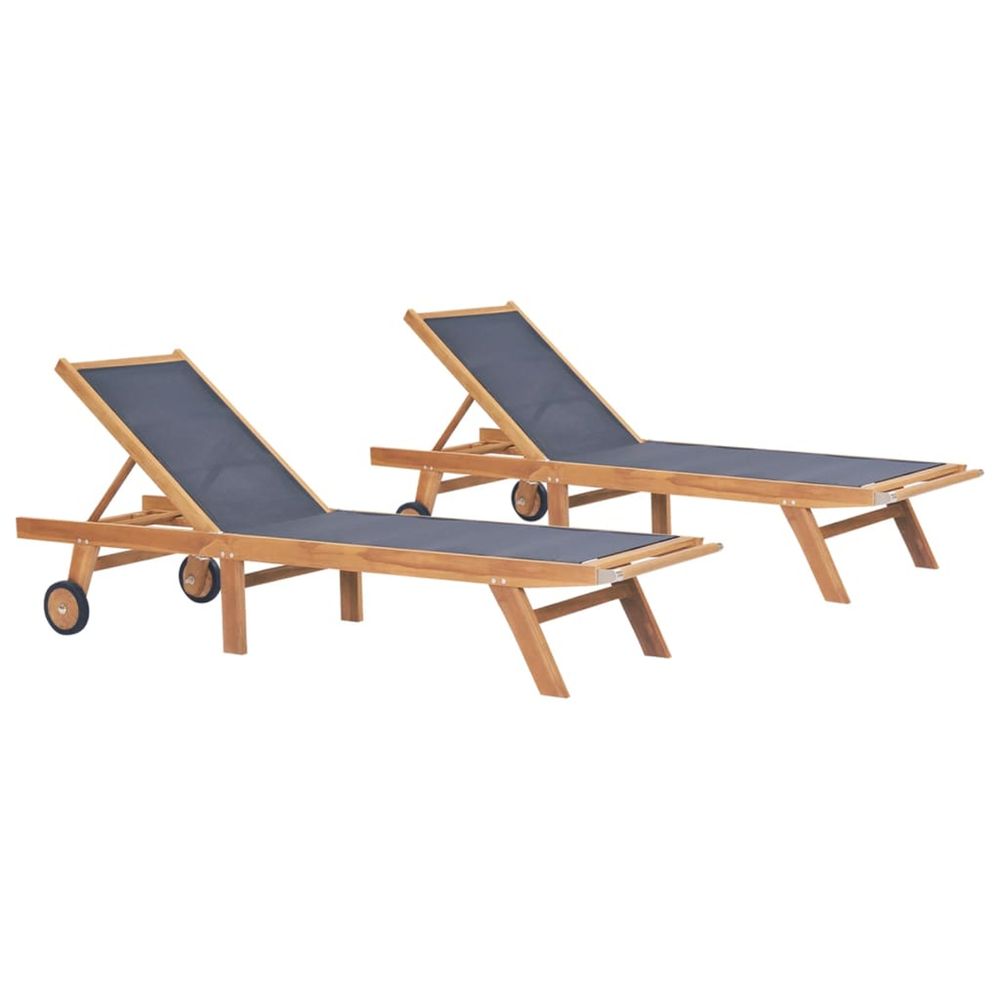 Chaises longues pliables et roulettes lot de 2 teck textilène