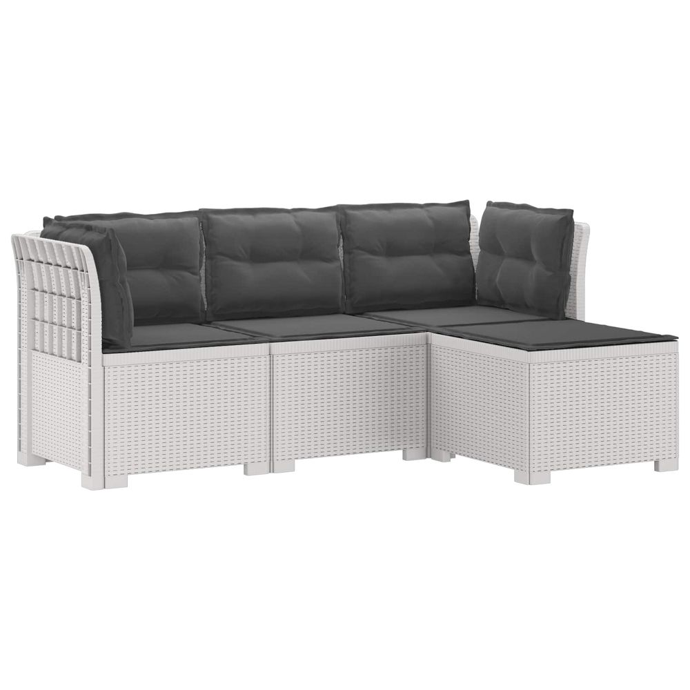 Canapé de jardin 4 places avec coussins style rotin pp blanc