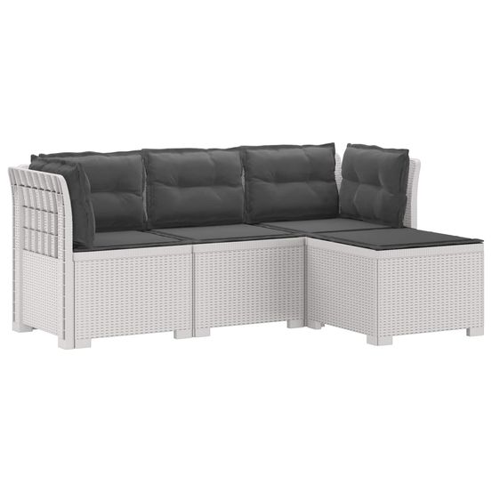 Canapé de jardin 4 places avec coussins style rotin pp blanc