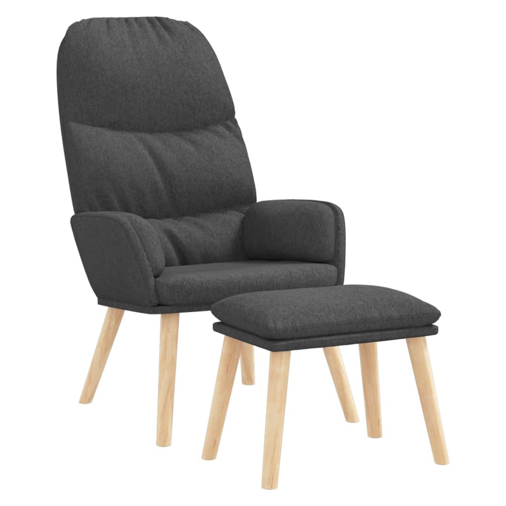 Chaise de relaxation avec tabouret gris foncé tissu