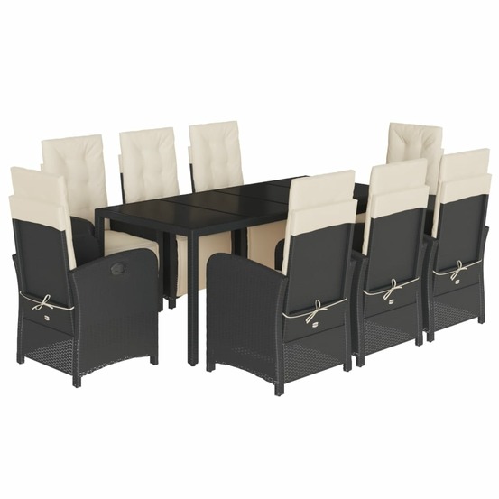 Ensemble à manger de jardin 9pcs coussins noir résine tressée