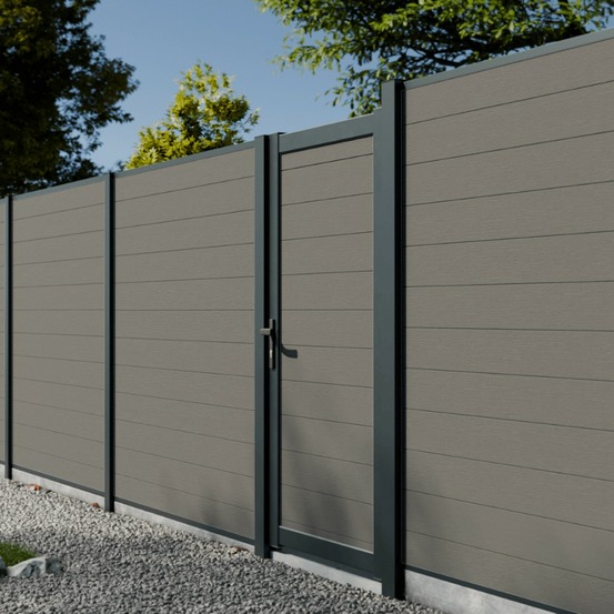 Kit portillon composite rio gris sur platine - hauteur : 183cm - largeur max : 98 cm - compatible clôture rio