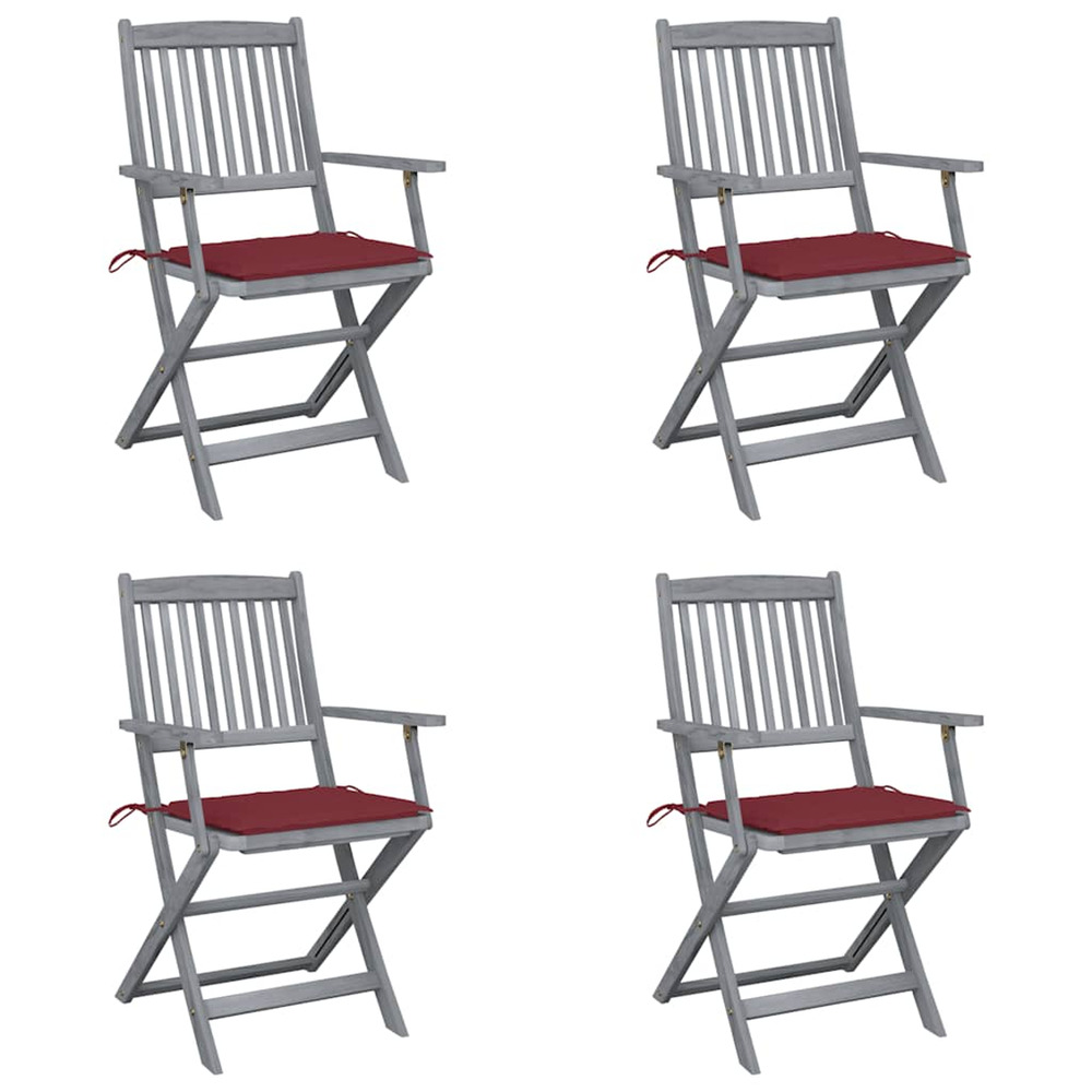 Chaises pliables d'extérieur lot de 4 et coussins bois d'acacia