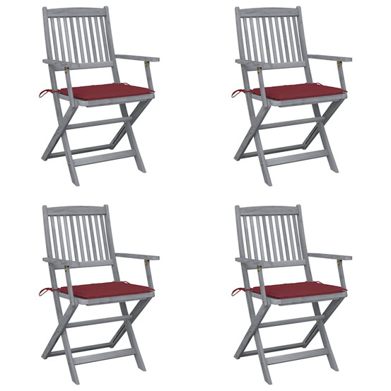 Chaises pliables d'extérieur lot de 4 et coussins bois d'acacia
