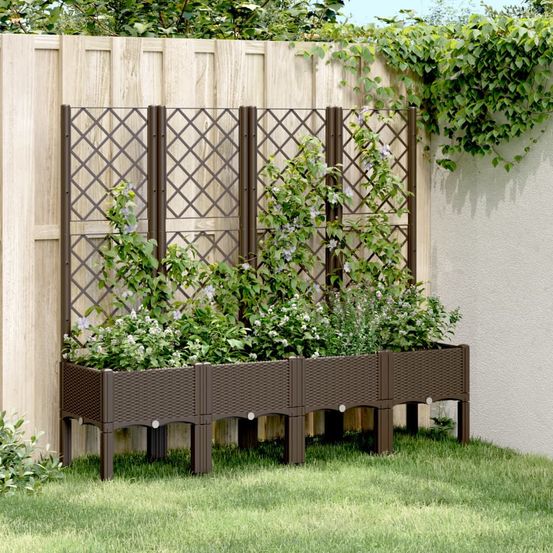 Grande jardinière avec treillis pp aspect rotin pour terrasse marron 160cm