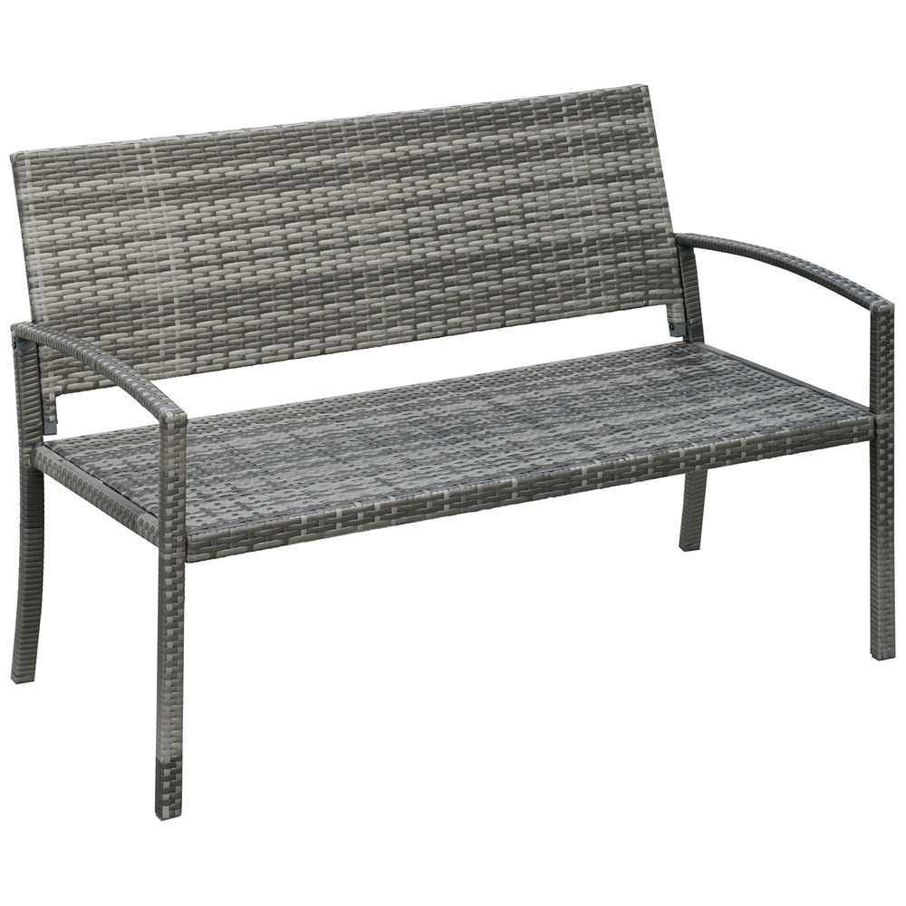 Banc de jardin 2 places, aspect rotin et structure en acier, gris