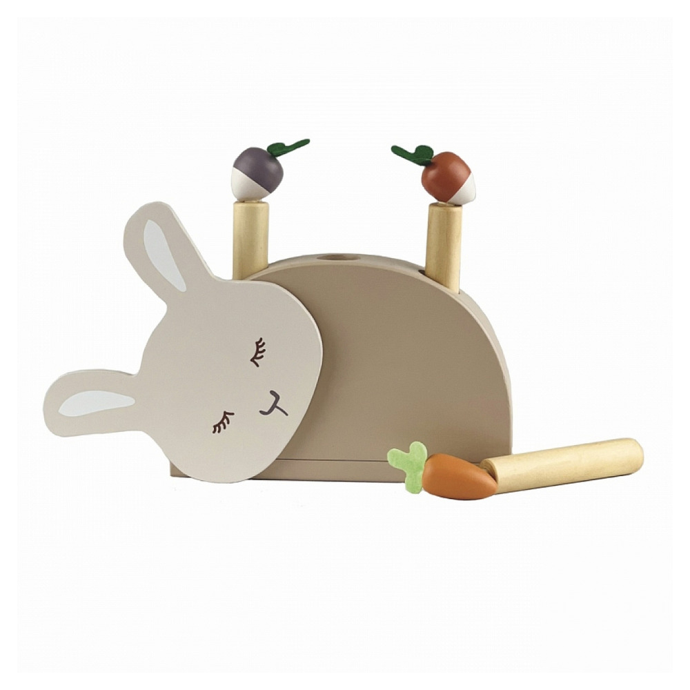 Jouet pop up lapin blanc en bois pour le développement de la motricité