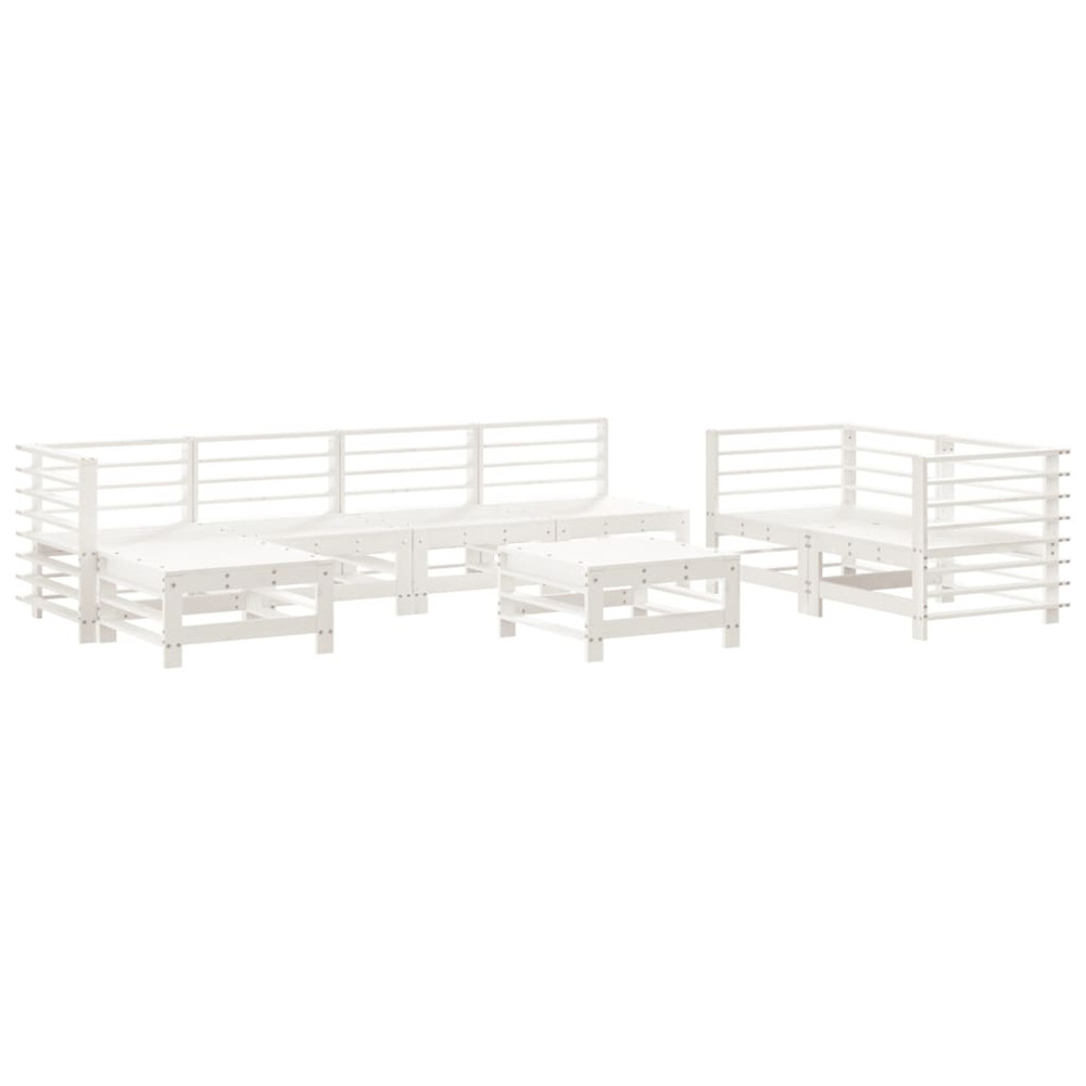Salon de jardin 8 pcs blanc bois de pin massif