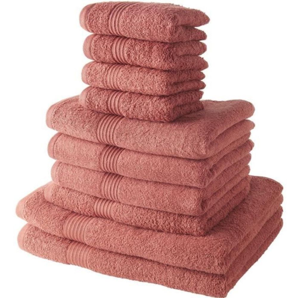 Lot de 4 serviettes invité 30x50 cm + 4 serviettes de bain 50x100 cm + 2 draps de bain 70x130 cm 100% coton terracotta
