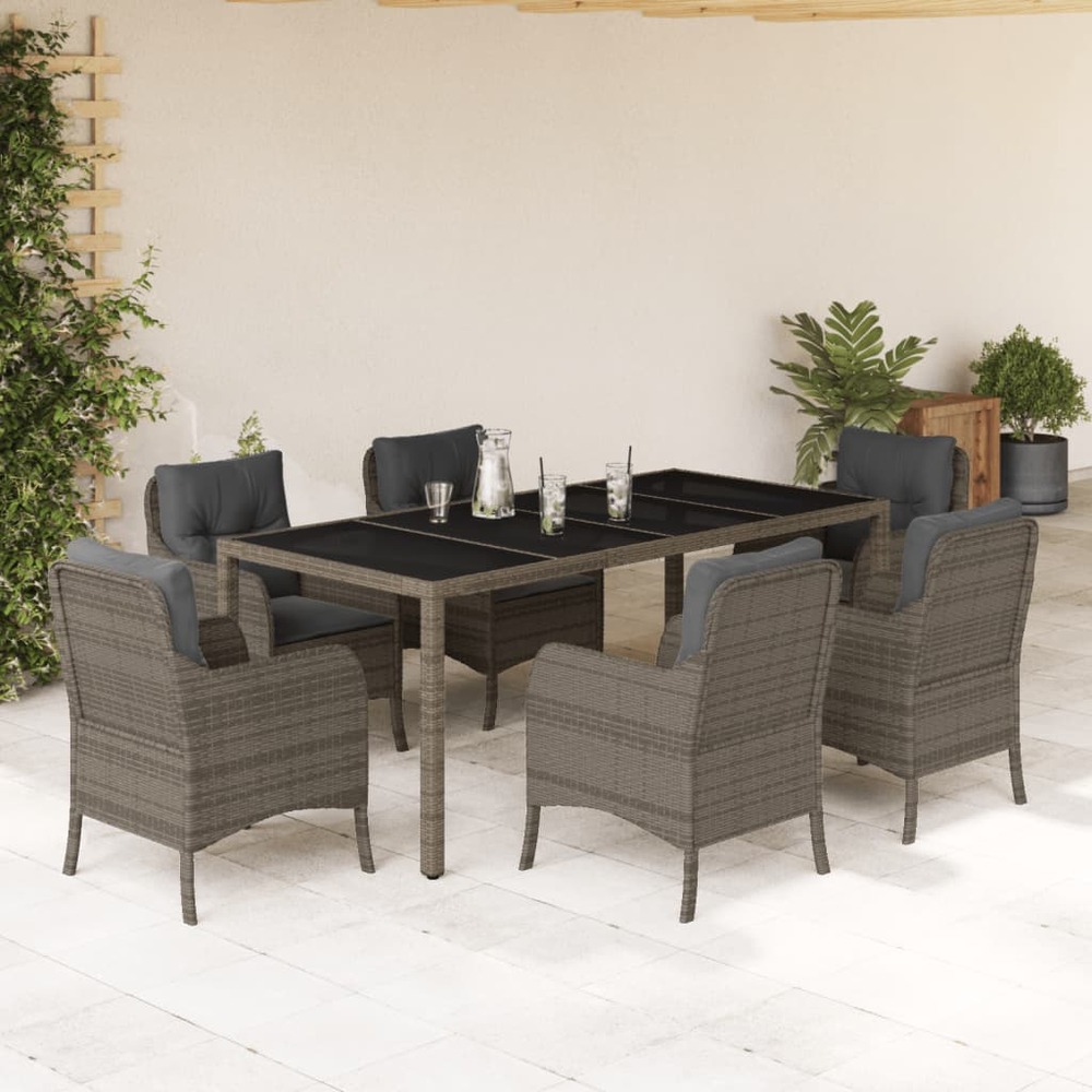 Ensemble à manger de jardin et coussins 7 pcs gris rotin