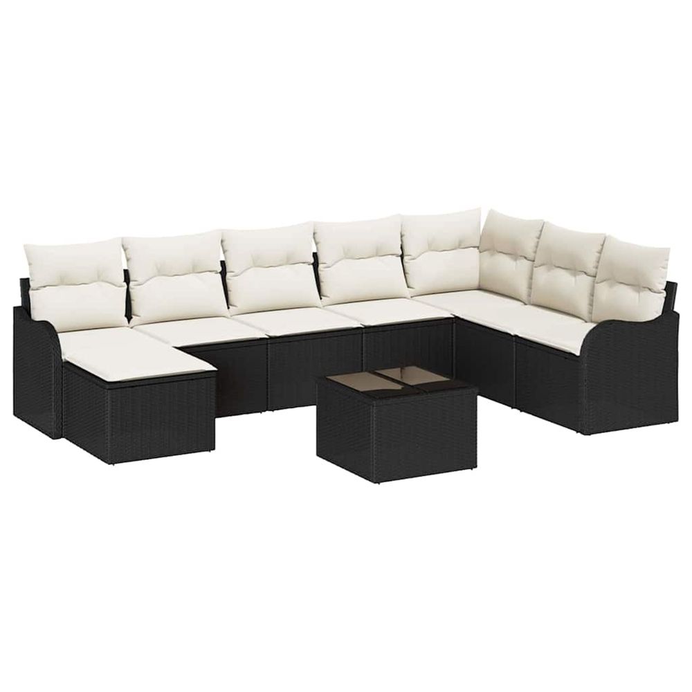 Ensemble de canapé de jardin 9 pc noir et blanc polyrotin
