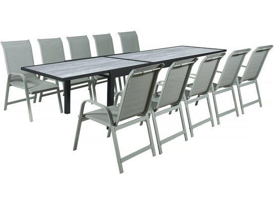 Table extensible et chaises de jardin en aluminium