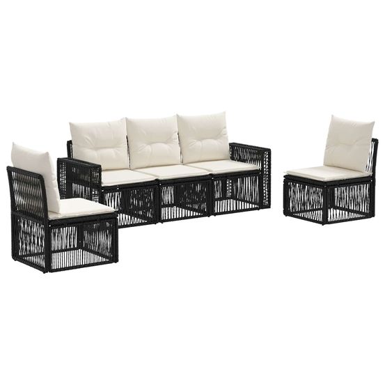 Ensemble de canapé de jardin 5 pc noir et blanc crème polyrotin