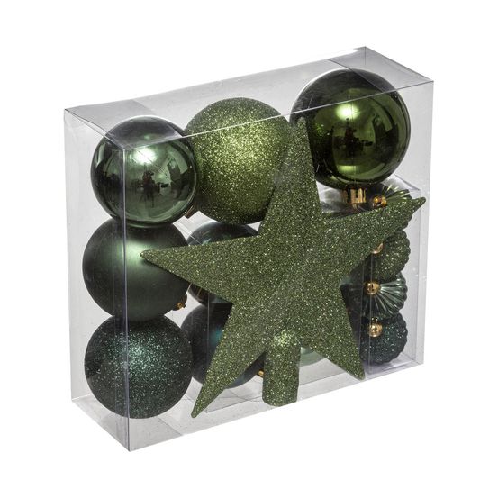 Déco de sapin de noël kit de 18 pièces boules et cimier - vert olive et kaki