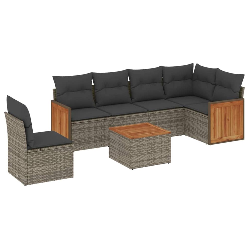 Salon de jardin avec coussins 7 pcs gris résine tressée