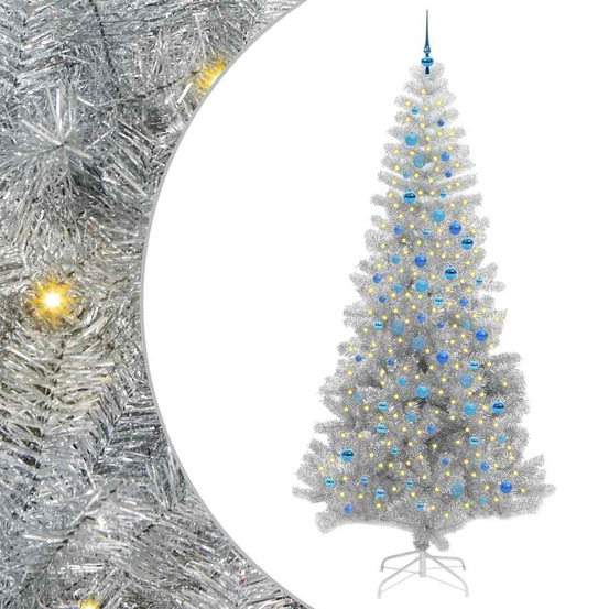 Sapin de noël avec 300 led avec support argent 240 cm pet
