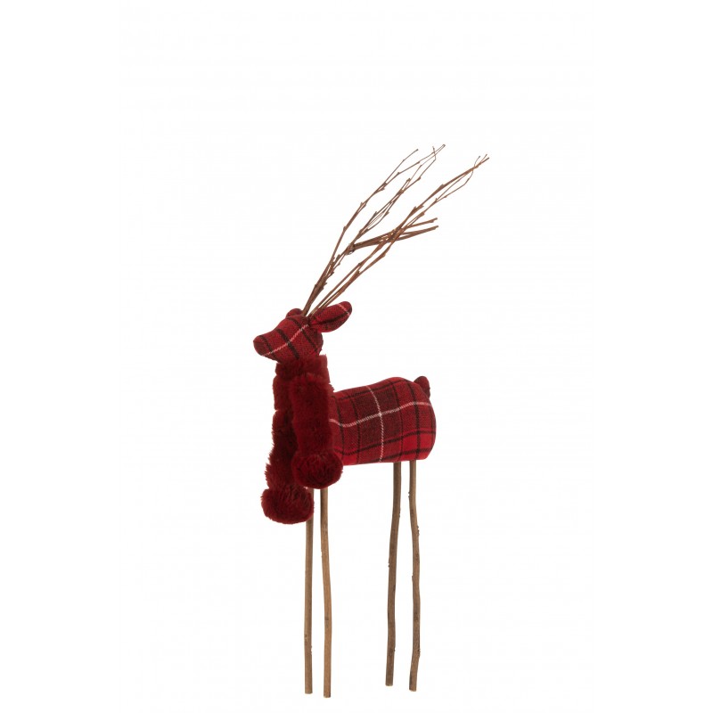 Cerf debout decoratif textile rouge small 58 cm
