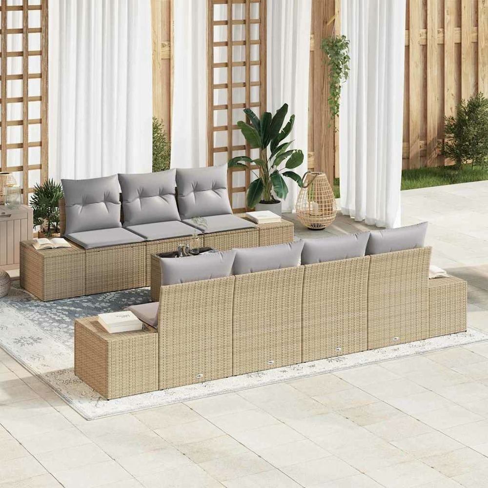 Ensemble de canapé de jardin avec coussin 8 pcs beige polyrotin