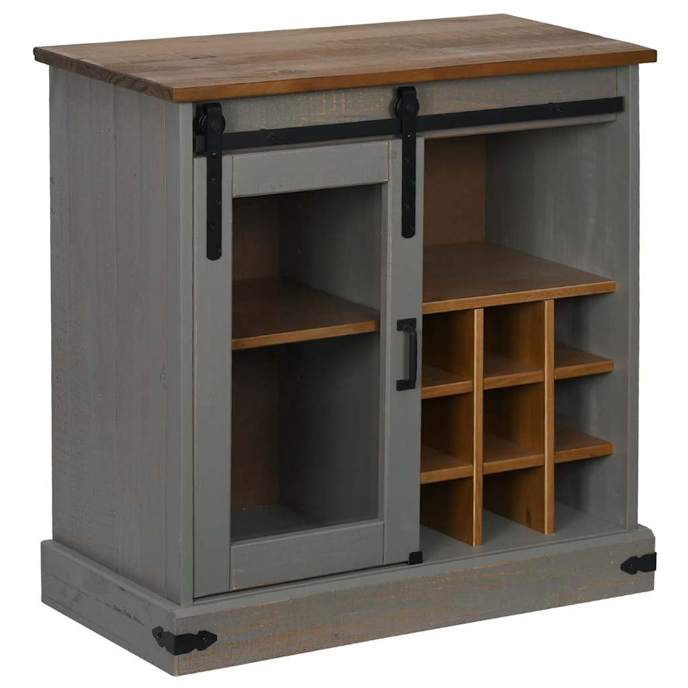 Buffet halden porte coulissante gris 80x40x80 cm bois massif
