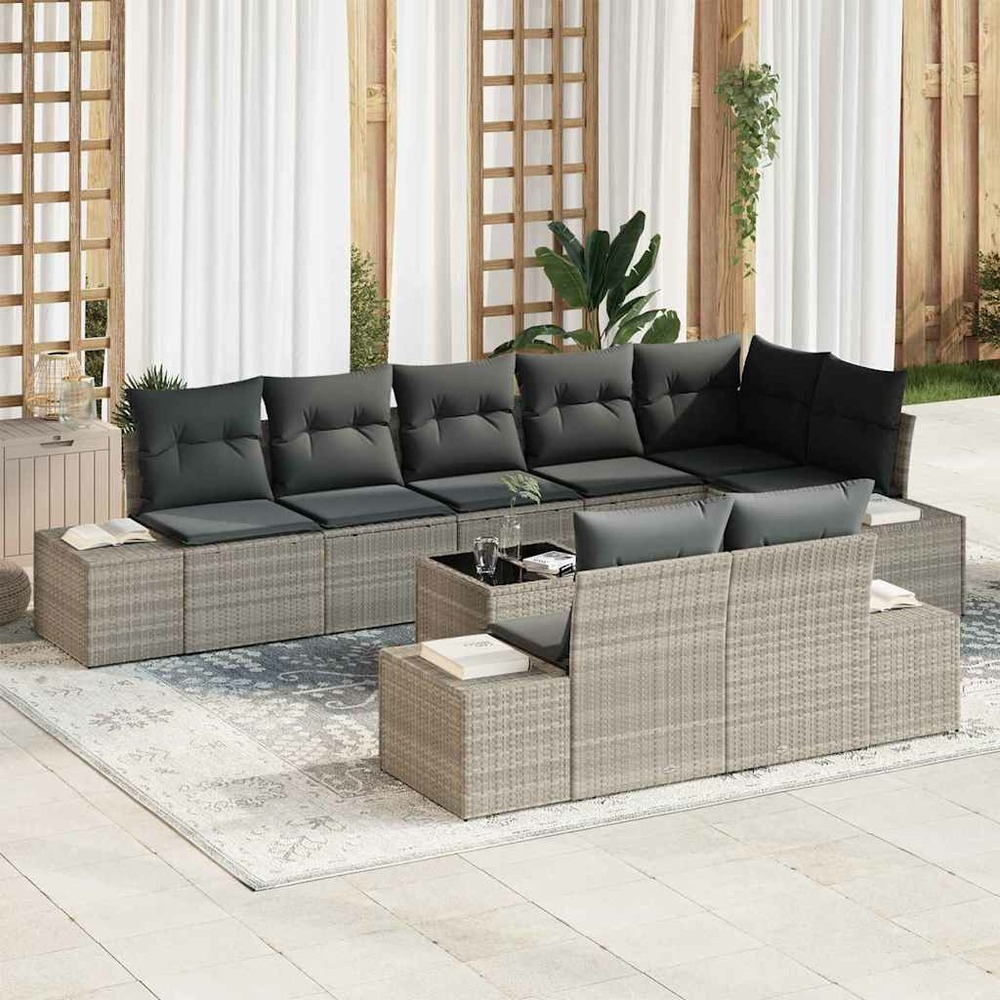 Ensemble de canapé de jardin gris clair poly rotin