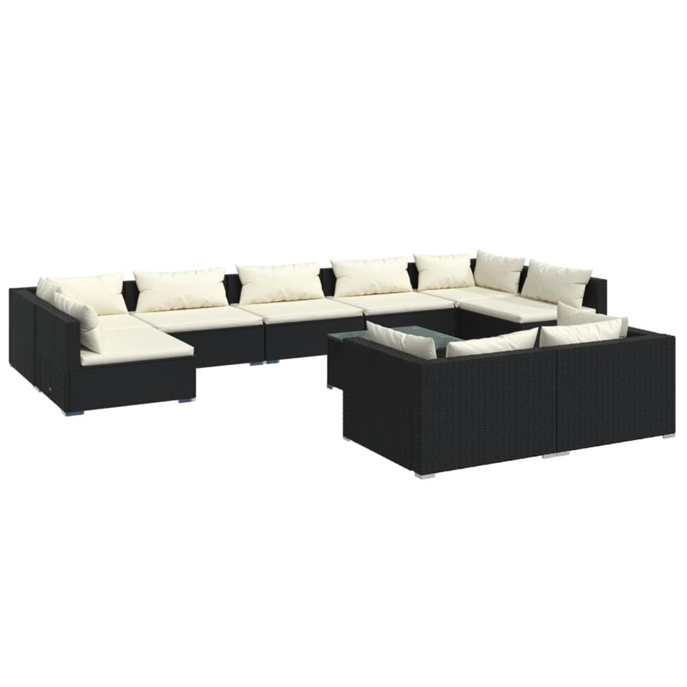 Salon de jardin 10 pcs avec coussins noir résine tressée