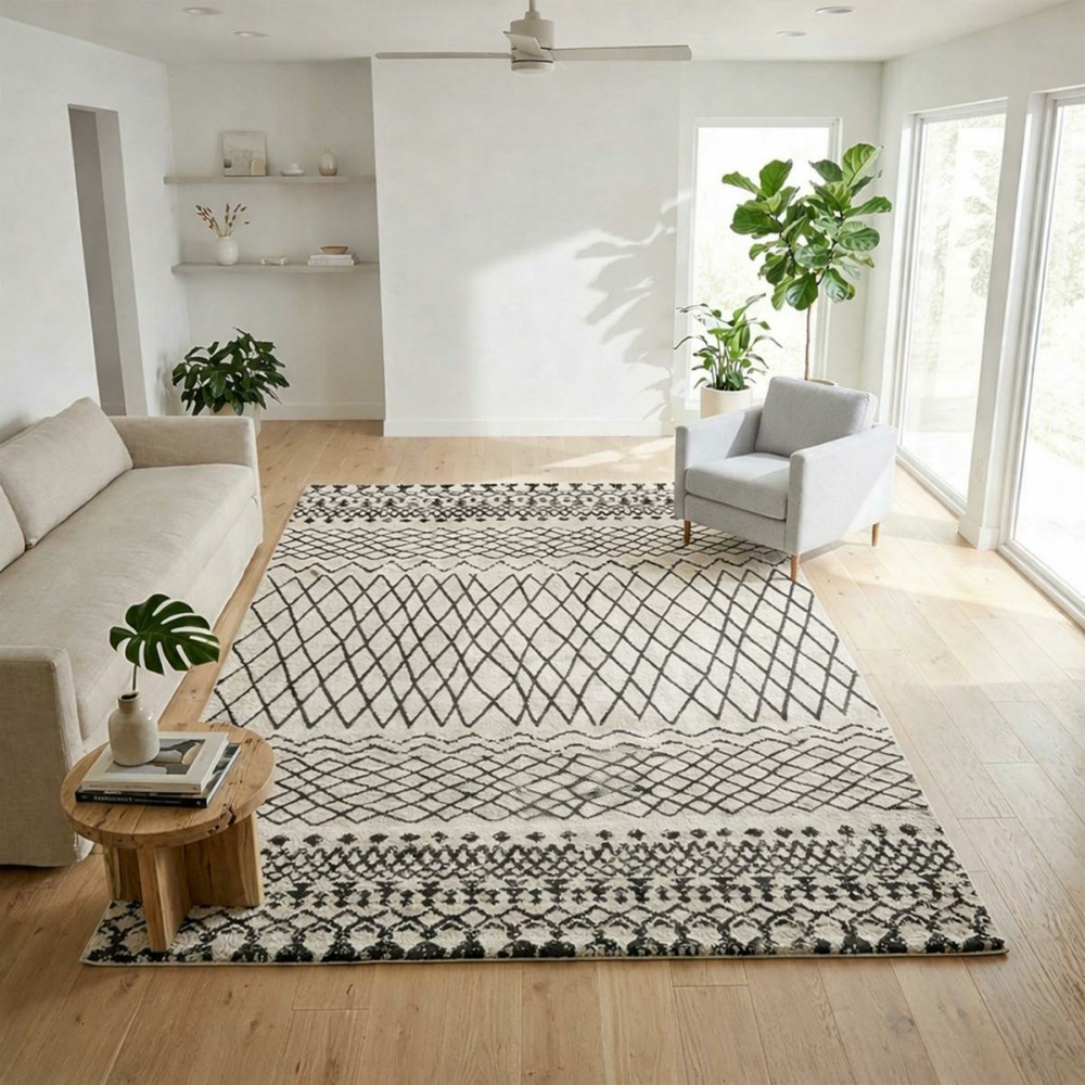 Tapis berbère 240x340 tissé motifs tribaux lyn8 mabal beige