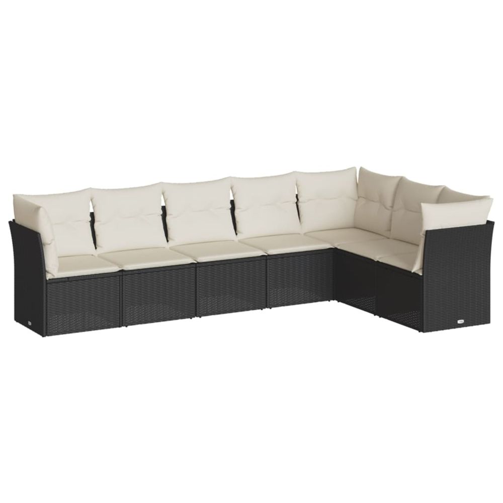 Salon de jardin 7 pcs avec coussins noir résine tressée