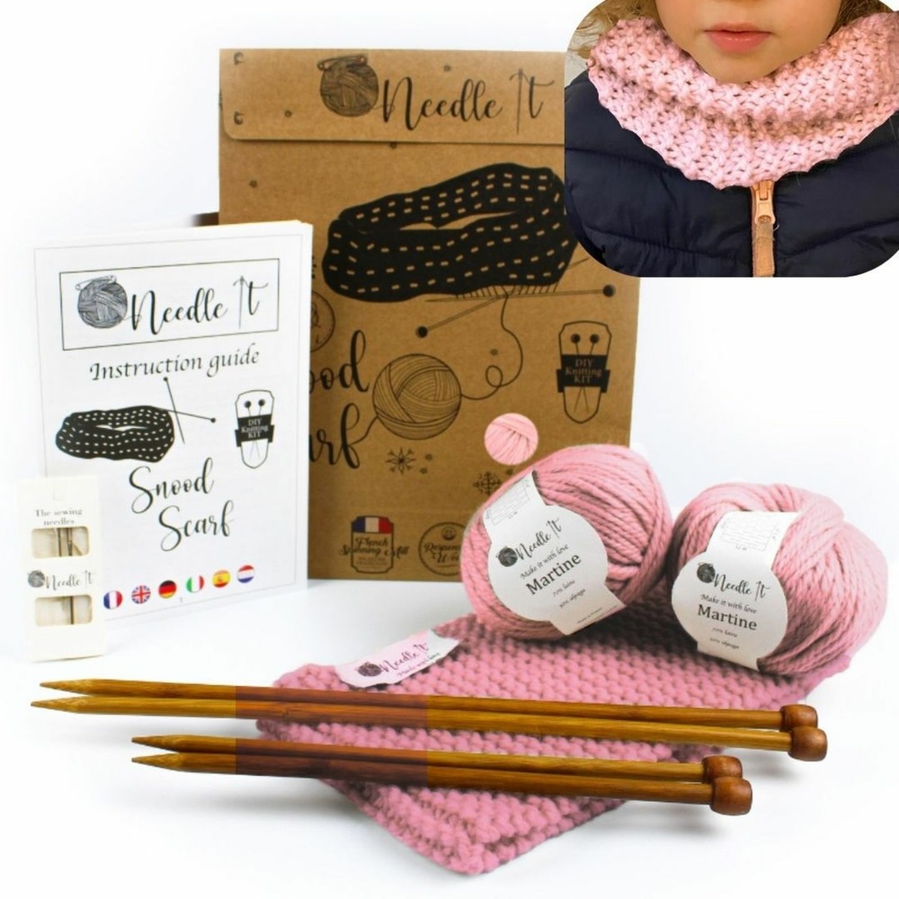 Needle it® kit tricot tour de cou en laine rose