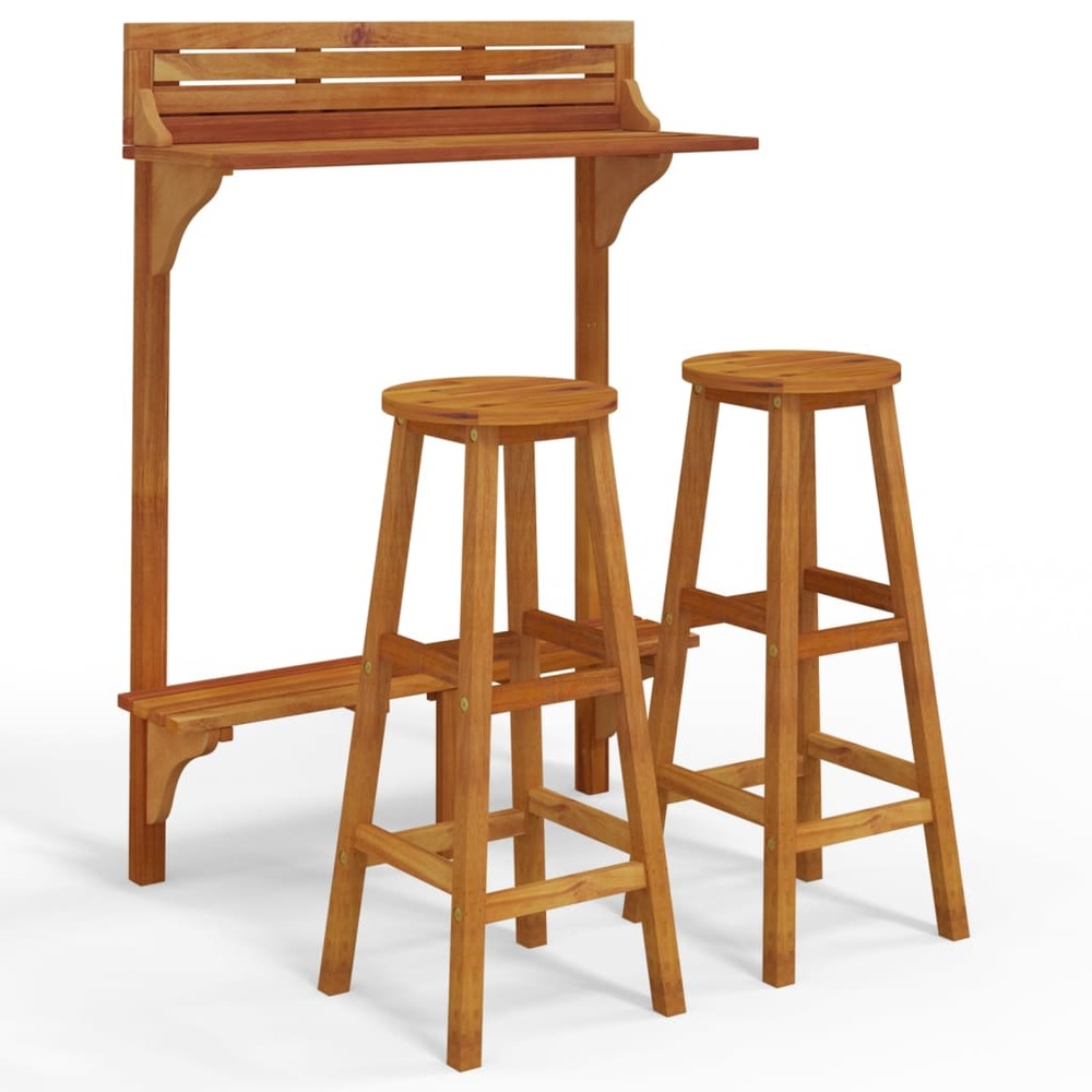 Ensemble de bar de balcon 3 pcs bois d'acacia massif