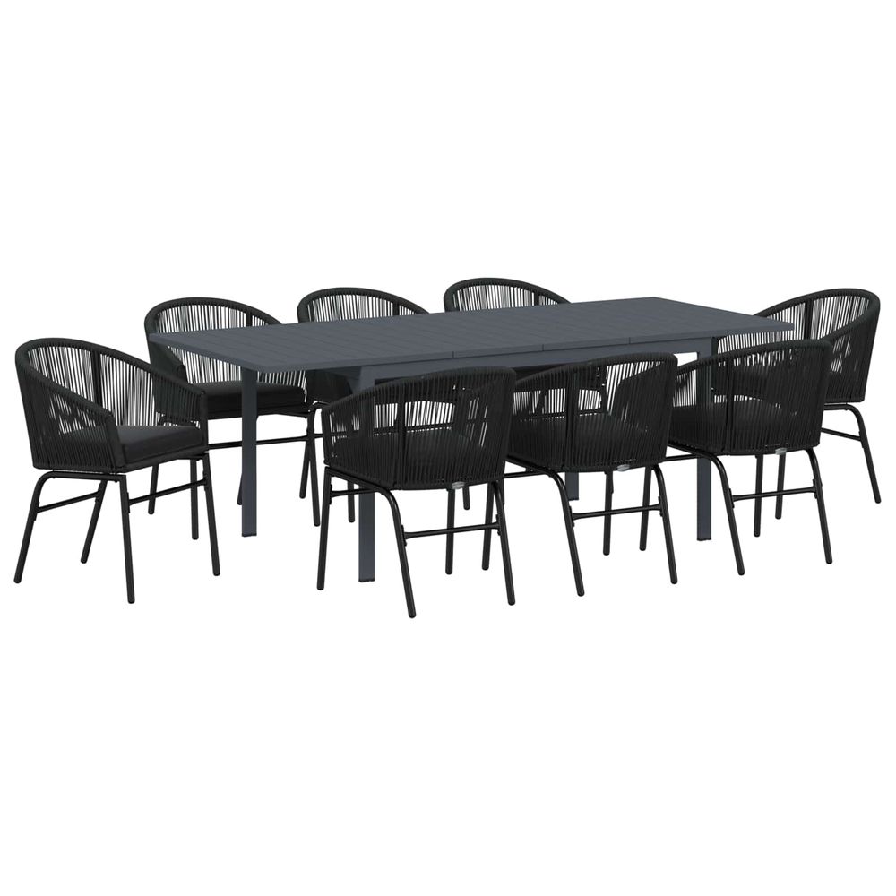 Ensemble de salle à manger pour jardin 9 pc noir polyrotin