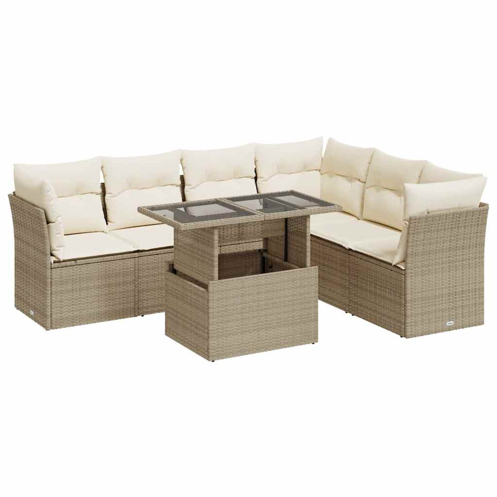 Salon de jardin avec coussins 7 pcs beige résine tressée