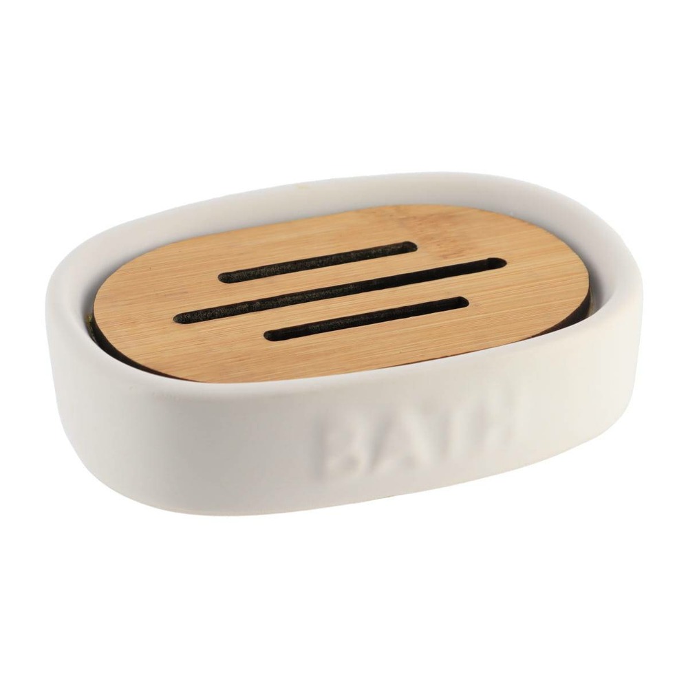 Porte savon dolomite bath - blanc / bambou