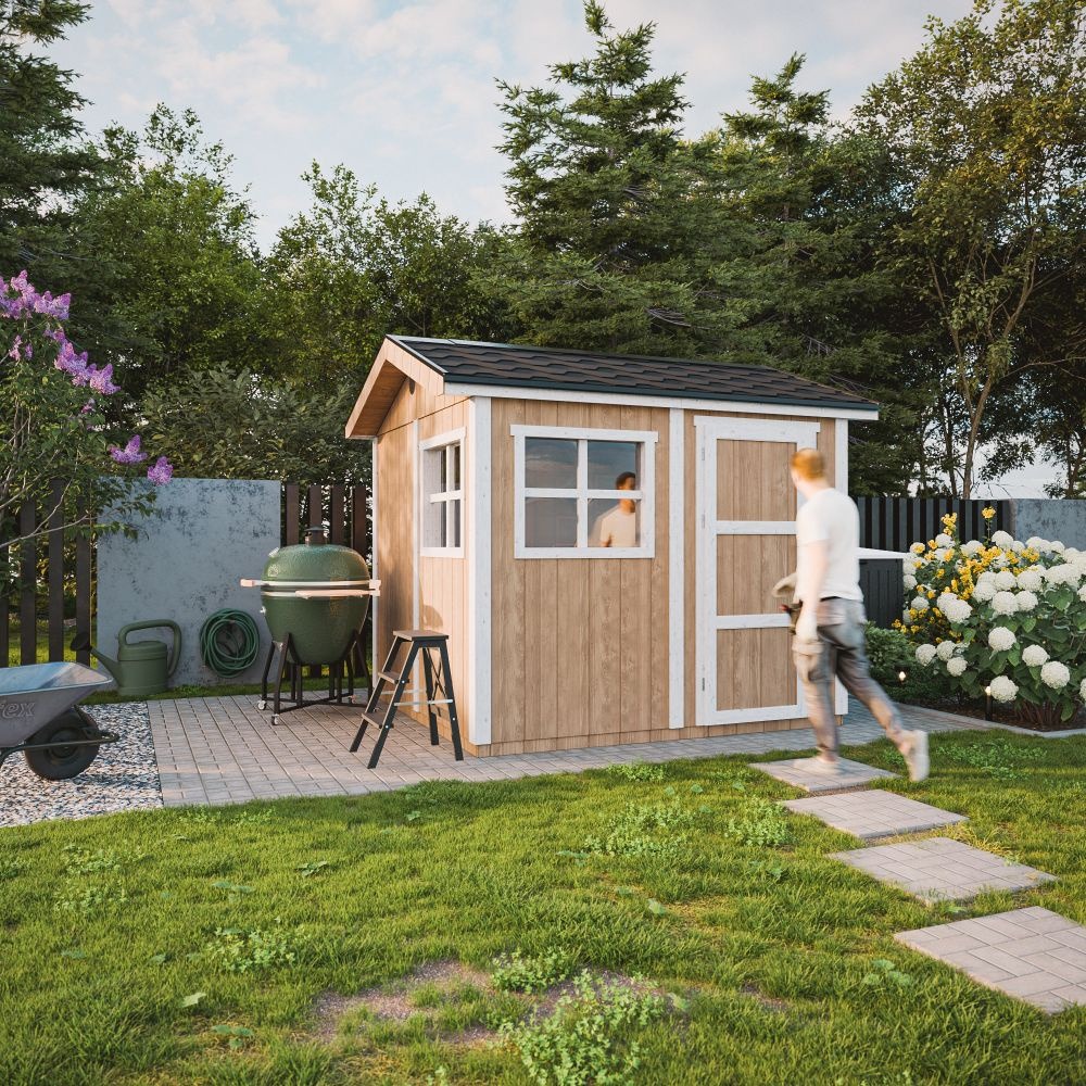 Abri de jardin qualité premium 5,9 m² - h252x250x294 cm - construction de panneaux lp smartside - timbela m913