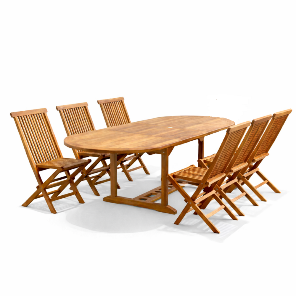 Salon de jardin teck huilé 6 personnes - table ovale + 6 chaises lubok