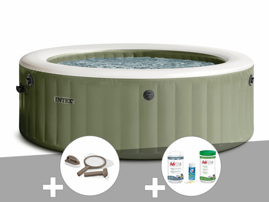 Kit spa gonflable purespa olive rond bulles 6 places + kit d'entretien + kit de