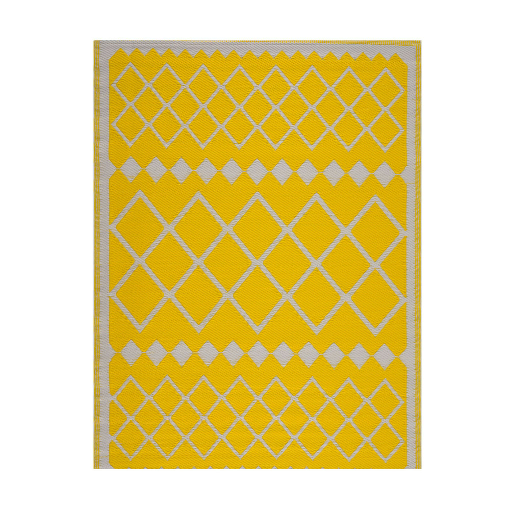 Tapis d'extérieur en plastique tressé - 180x280cm - jaune - réversible - 100% polypropylène - 400gr / m2 - agadir