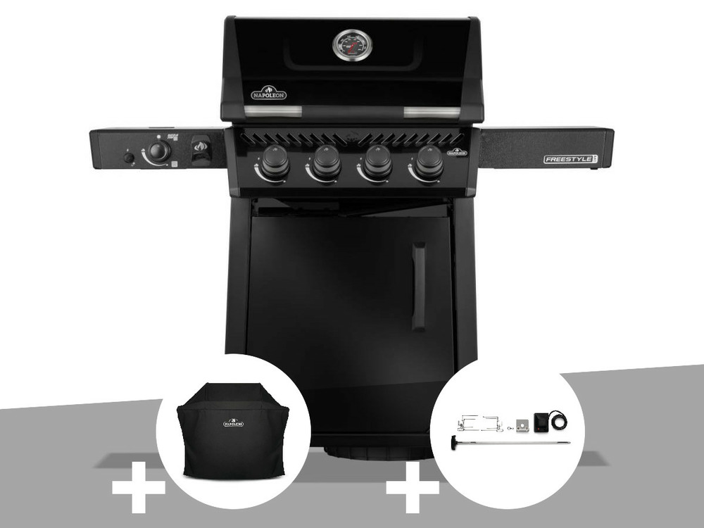 Barbecue gaz freestyle 425 noir pro 4 brûleurs + 1 sizzle zone + housse + rôtiss