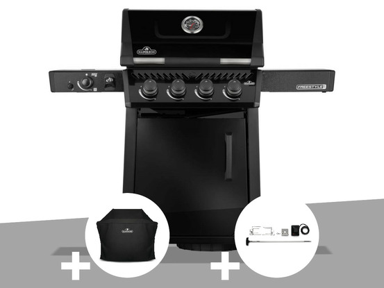 Barbecue gaz freestyle 425 noir pro 4 brûleurs + 1 sizzle zone + housse + rôtiss