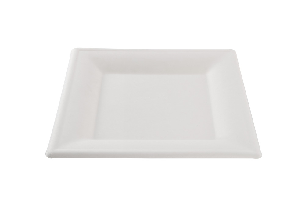Assiette carrée blanche en canne à sucre 24 x 24 cm - 800 unités - betik
