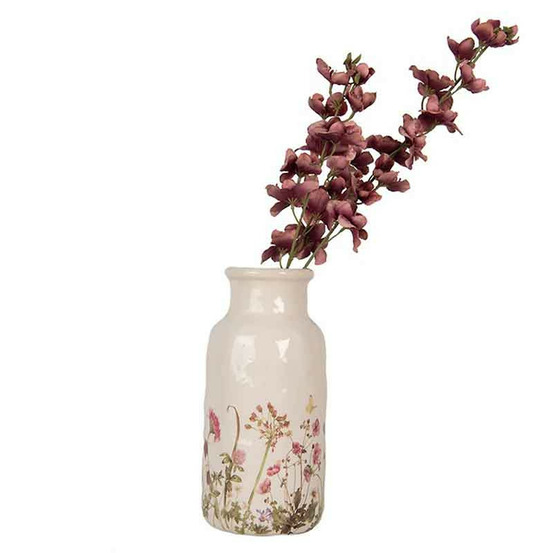 Vase fleurs beige céramique 15x32cm