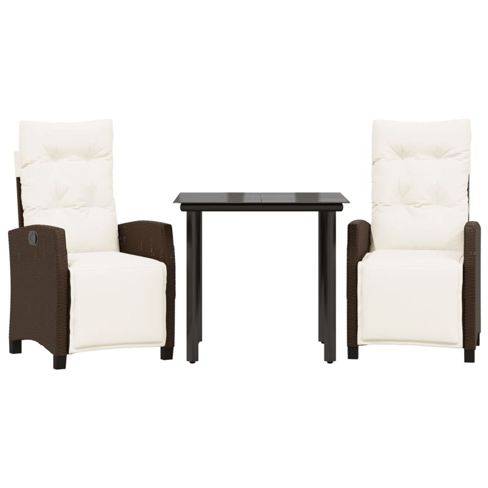 Ensemble à manger de jardin 3 pcs et coussins marron poly rotin