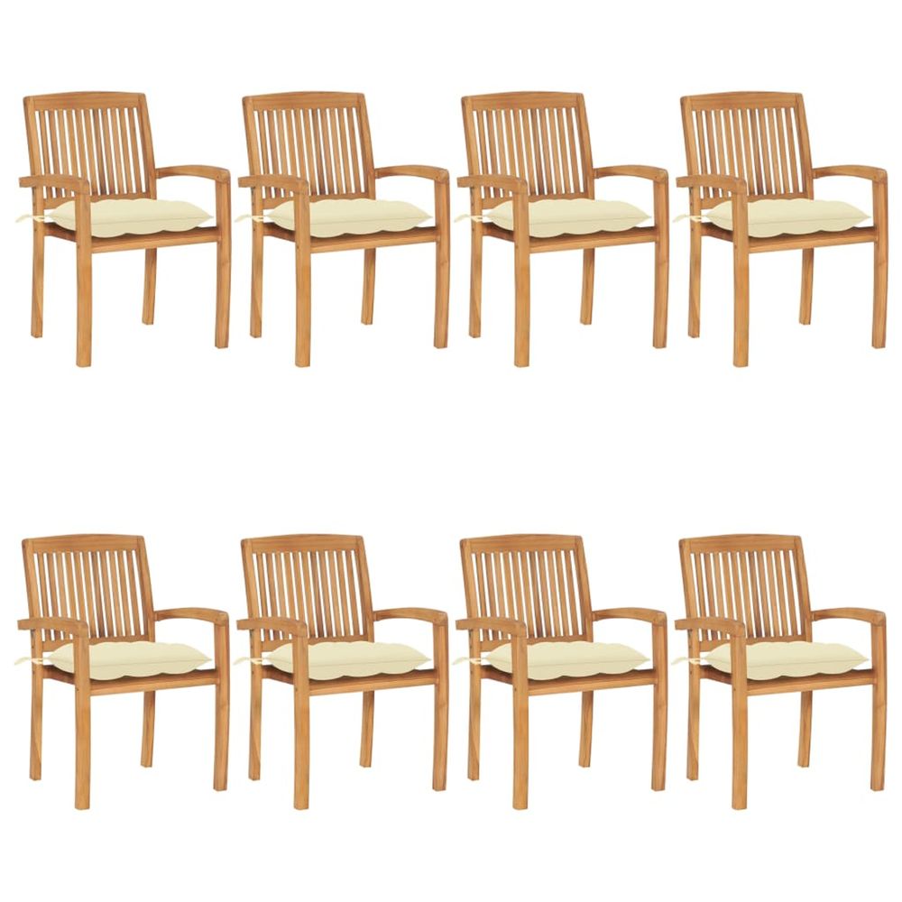 Chaises de jardin empilables avec coussins lot de 8 teck solide