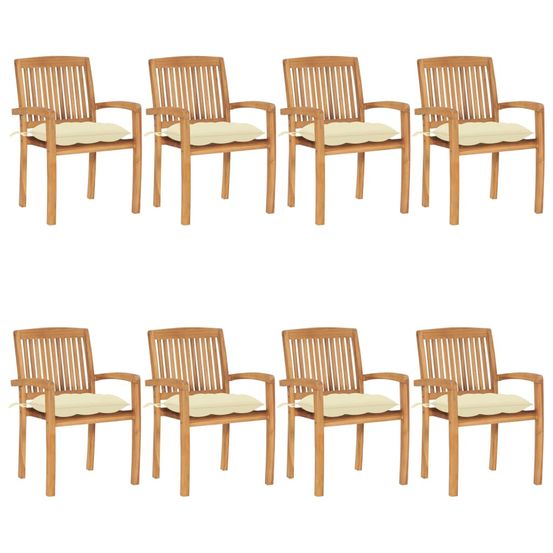 Chaises de jardin empilables avec coussins lot de 8 teck solide