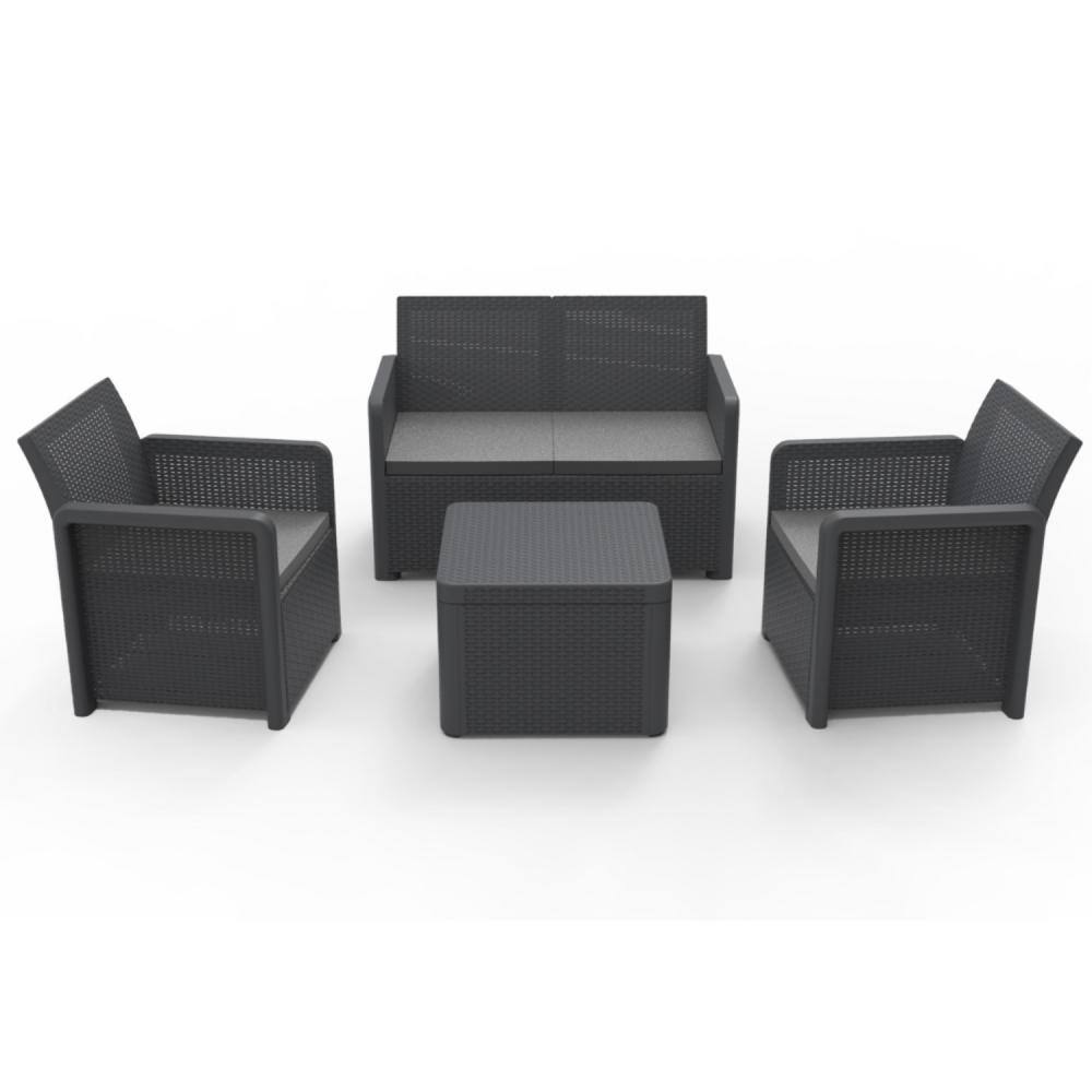 Salon de jardin en résine 4 places avec table basse gris nassau