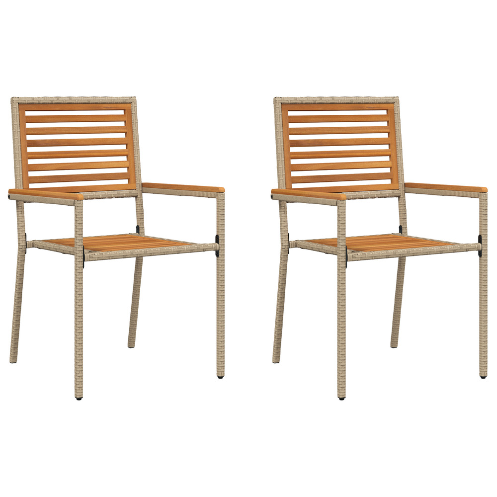 Chaises de jardin empilables avec coussins (2 pcs) - beige en poly rattan