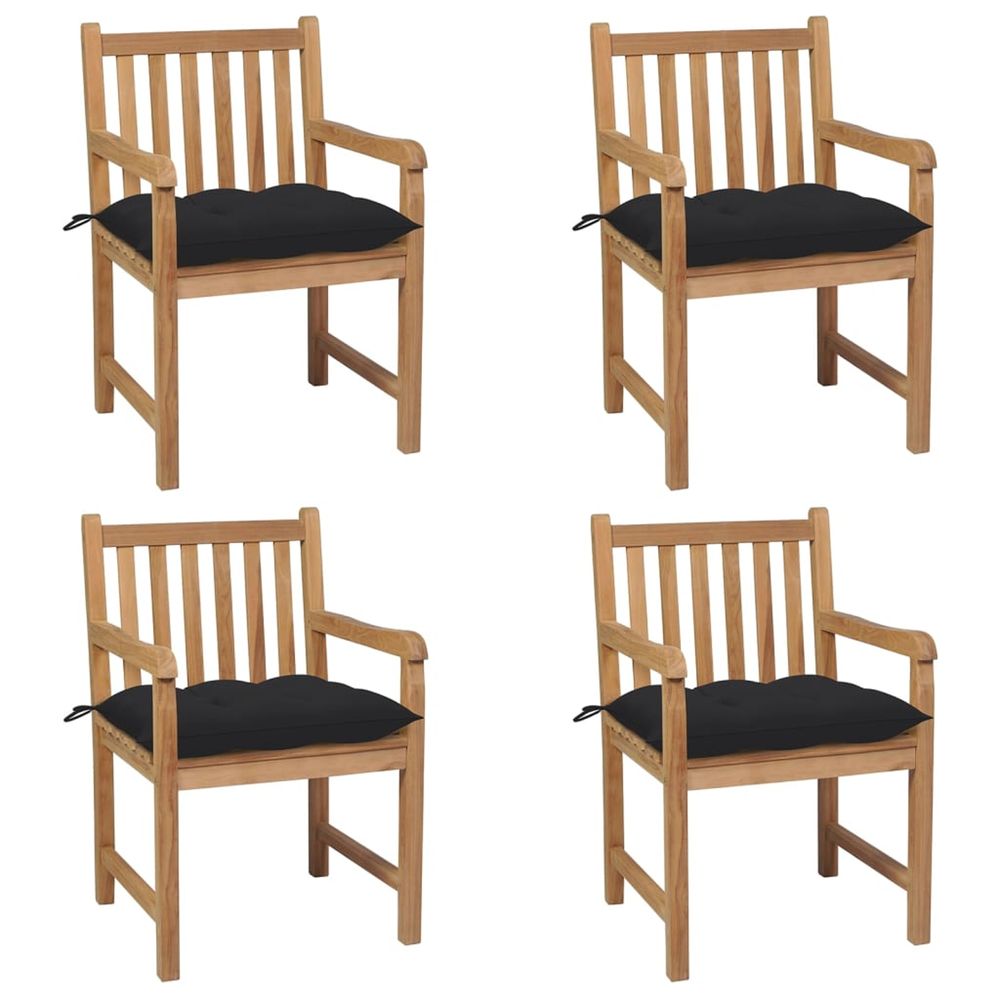 Chaises de jardin lot de 4 et coussins noir bois de teck solide