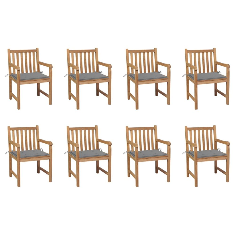 Chaises de jardin lot de 8 avec coussins gris bois teck massif