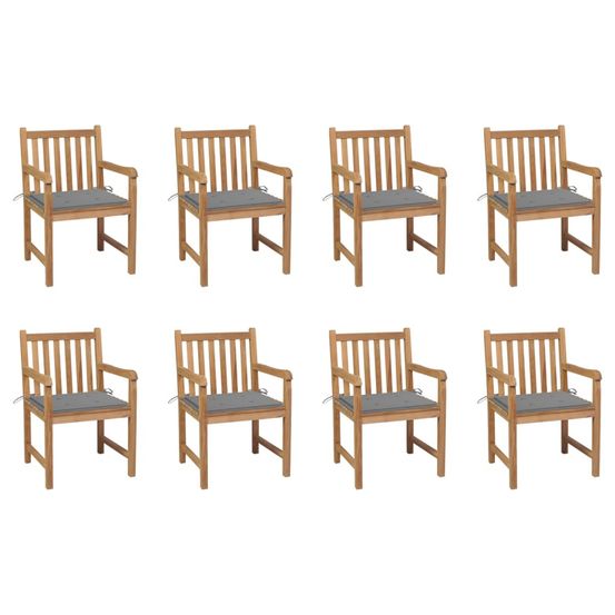 Chaises de jardin lot de 8 avec coussins gris bois teck massif